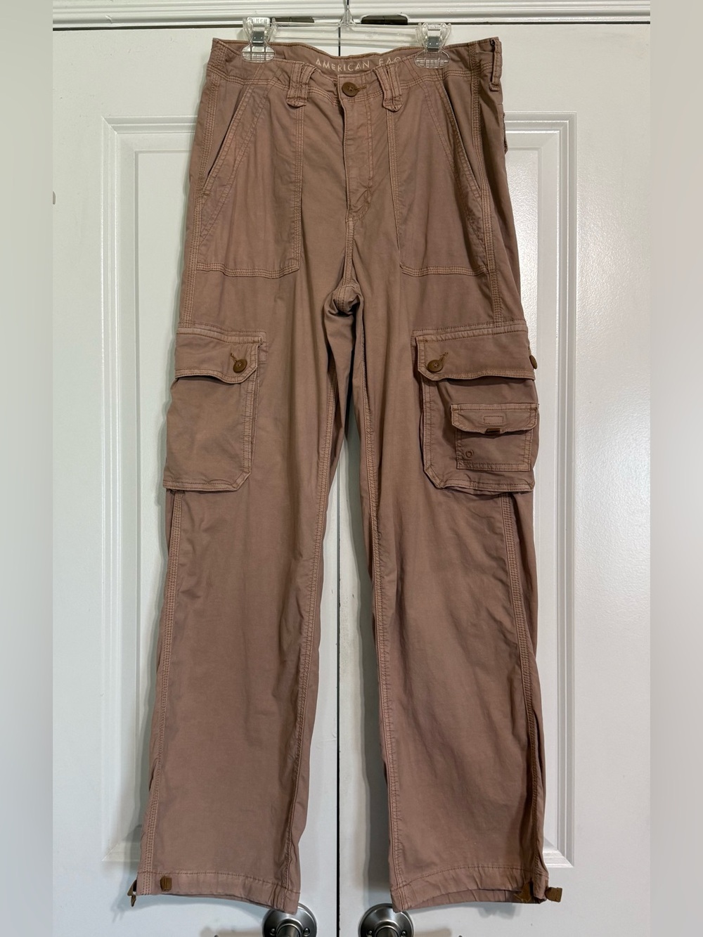 American Eagle SZ 8 Baggy Jogger Cargo Pants Khaki High Rise Streetwear Stretch - Picture 2 of 11